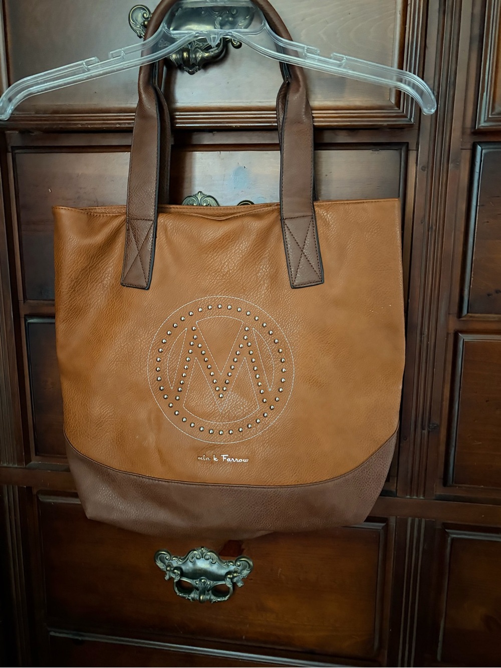 Mia & Favour Brown Two-Tone Studded Tote Satchel